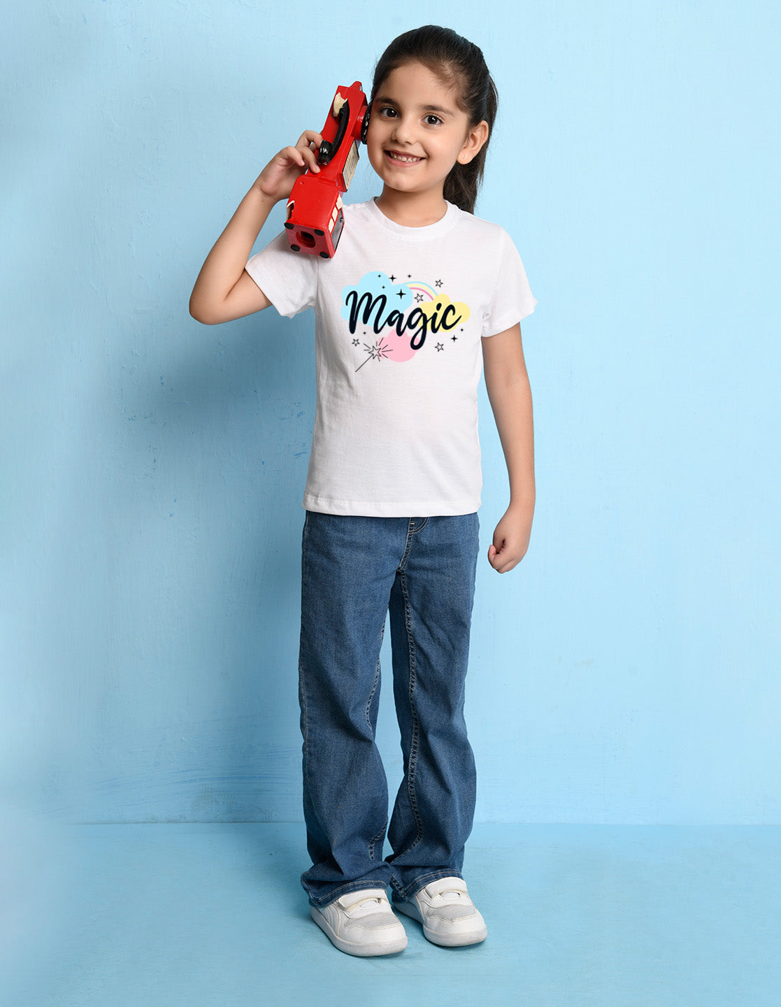 Nusyl Girls White Magic Printed Half Sleeves T-Shirt