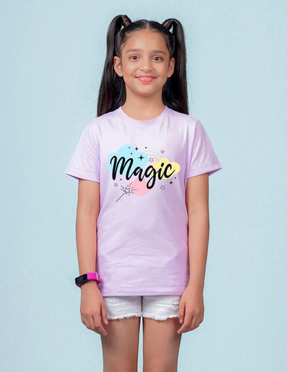 Nusyl Girls Lilac Colour Magic Printed T-Shirt