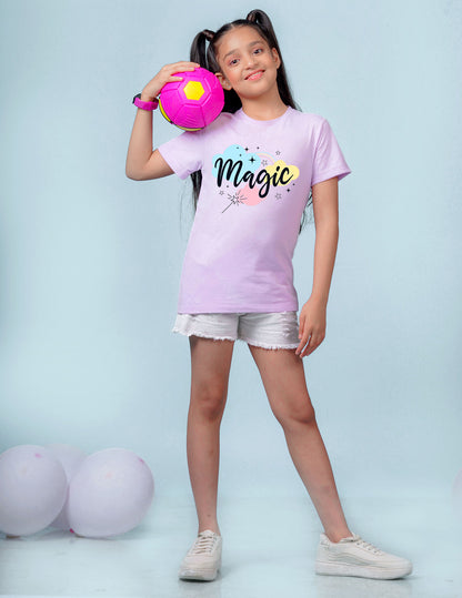 Nusyl Girls Lilac Colour Magic Printed T-Shirt