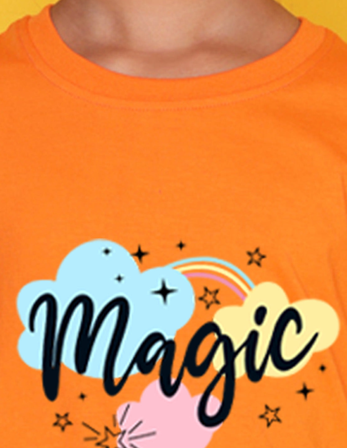 Nusyl Girls Orange Magic Printed Half Sleeves T-Shirt
