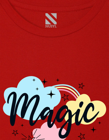 NUSYL Girls Red Magic Text Printed Half sleeve t-Shirt