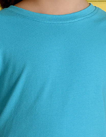 Nusyl Girls Sky Blue Cat Printed Half Sleeves T-Shirt