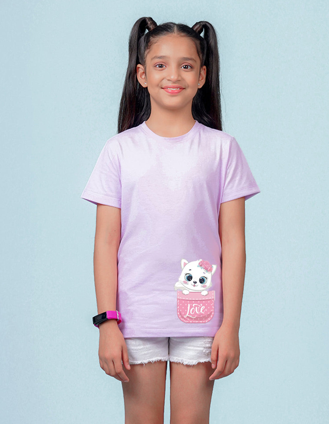 Nusyl Girls Lilac Colour Love Printed T-Shirt