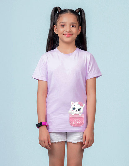 Nusyl Girls Lilac Colour Love Printed T-Shirt