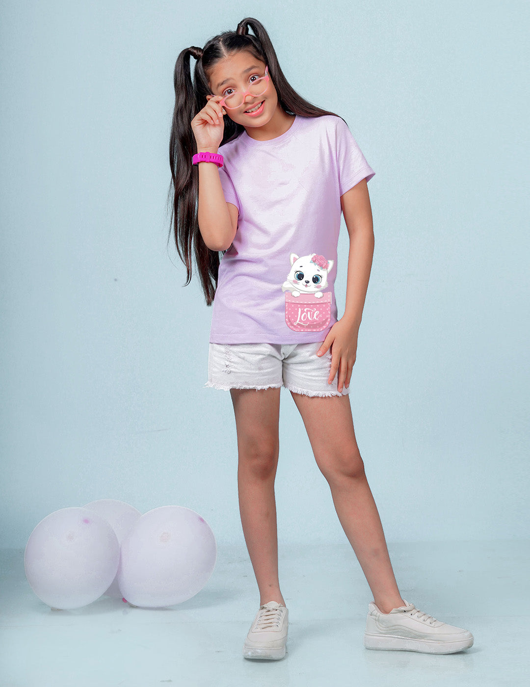 Nusyl Girls Lilac Colour Love Printed T-Shirt