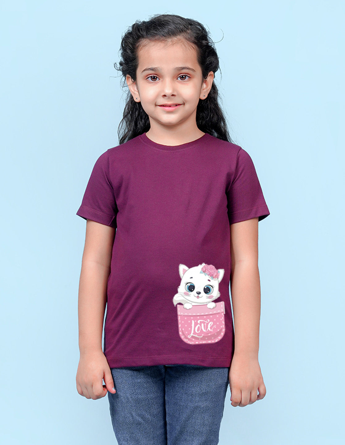 Nusyl Girls Wine Colour Love Printed T-Shirt