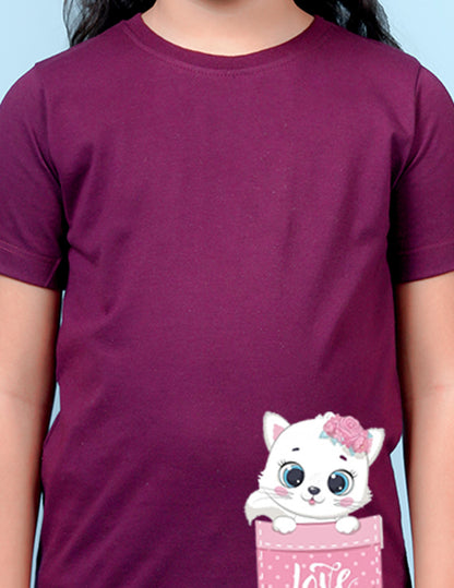 Nusyl Girls Wine Colour Love Printed T-Shirt