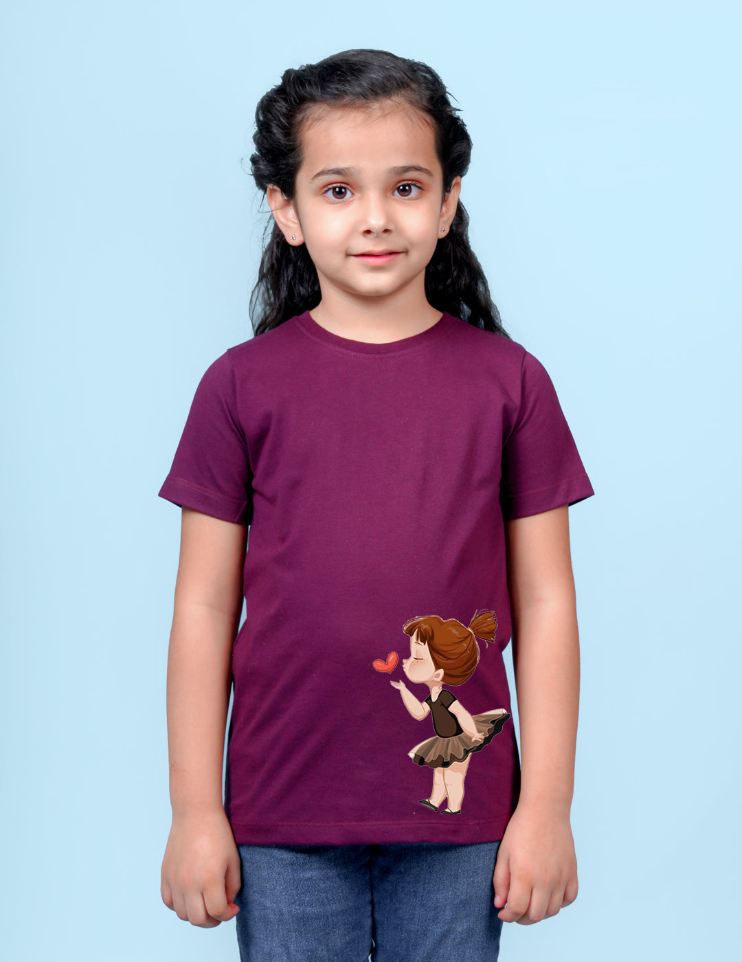Nusyl Girls Wine Colour Girl Printed T-Shirt