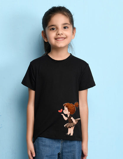 Nusyl Girls Black Pretty Girl Printed Half Sleeves T-Shirt