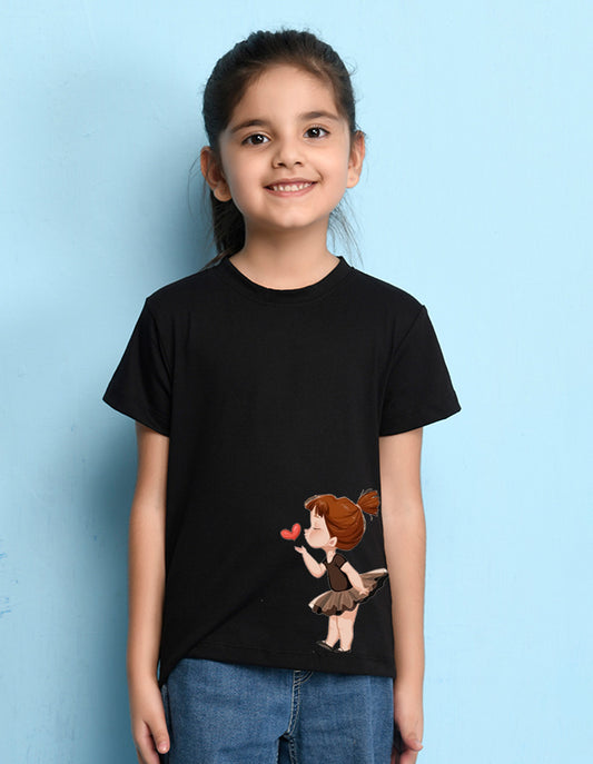 Nusyl Girls Black Pretty Girl Printed Half Sleeves T-Shirt