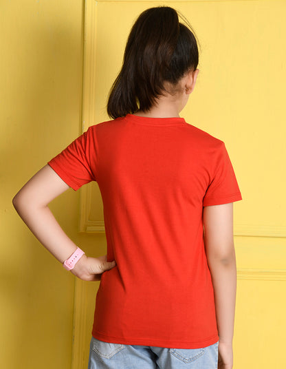 NUSYL Girls Red Rabbit Printed Half sleeve t-Shirt