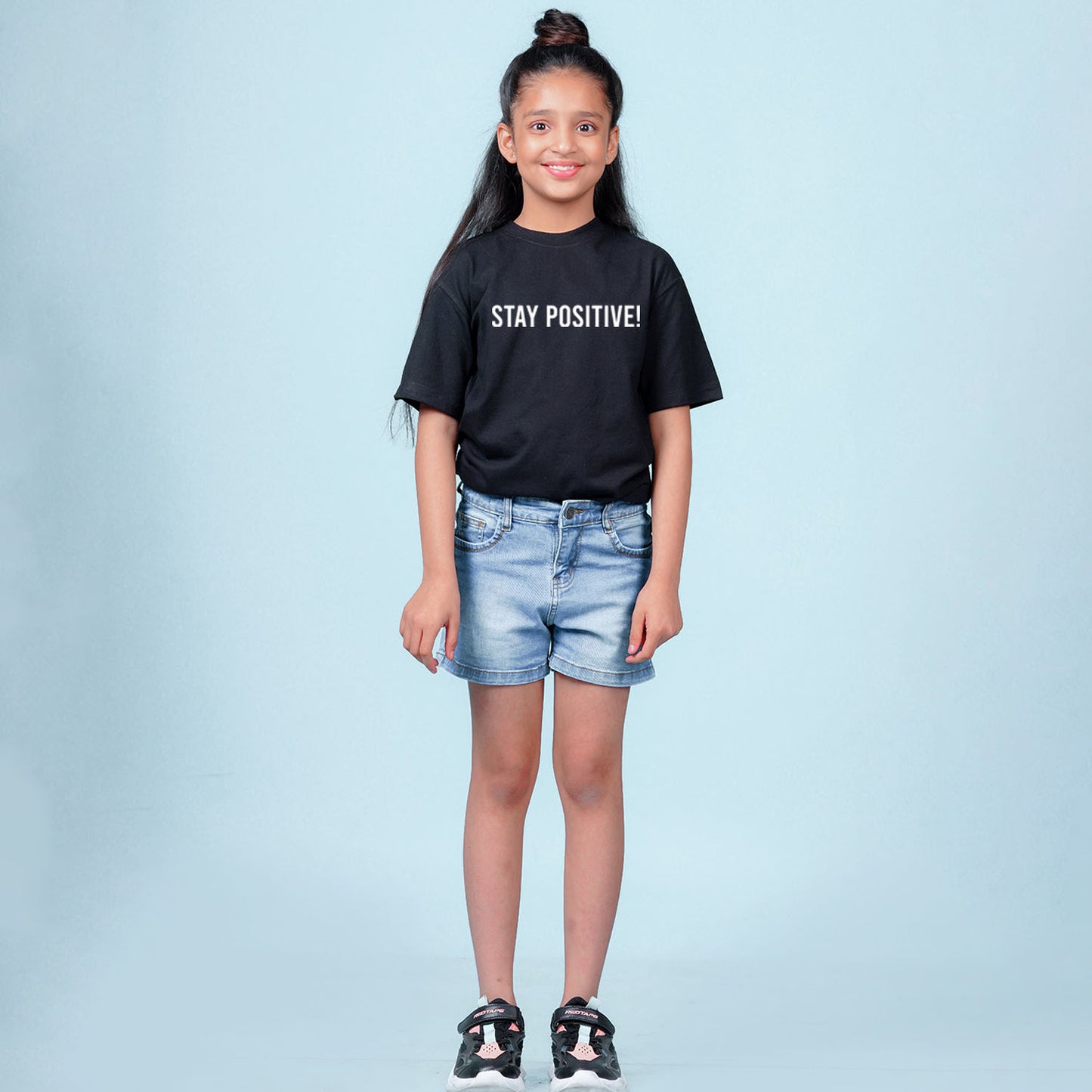 Nusyl Girls Black Printed Oversized T-shirt