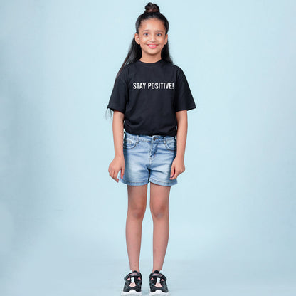 Nusyl Girls Black Printed Oversized T-shirt