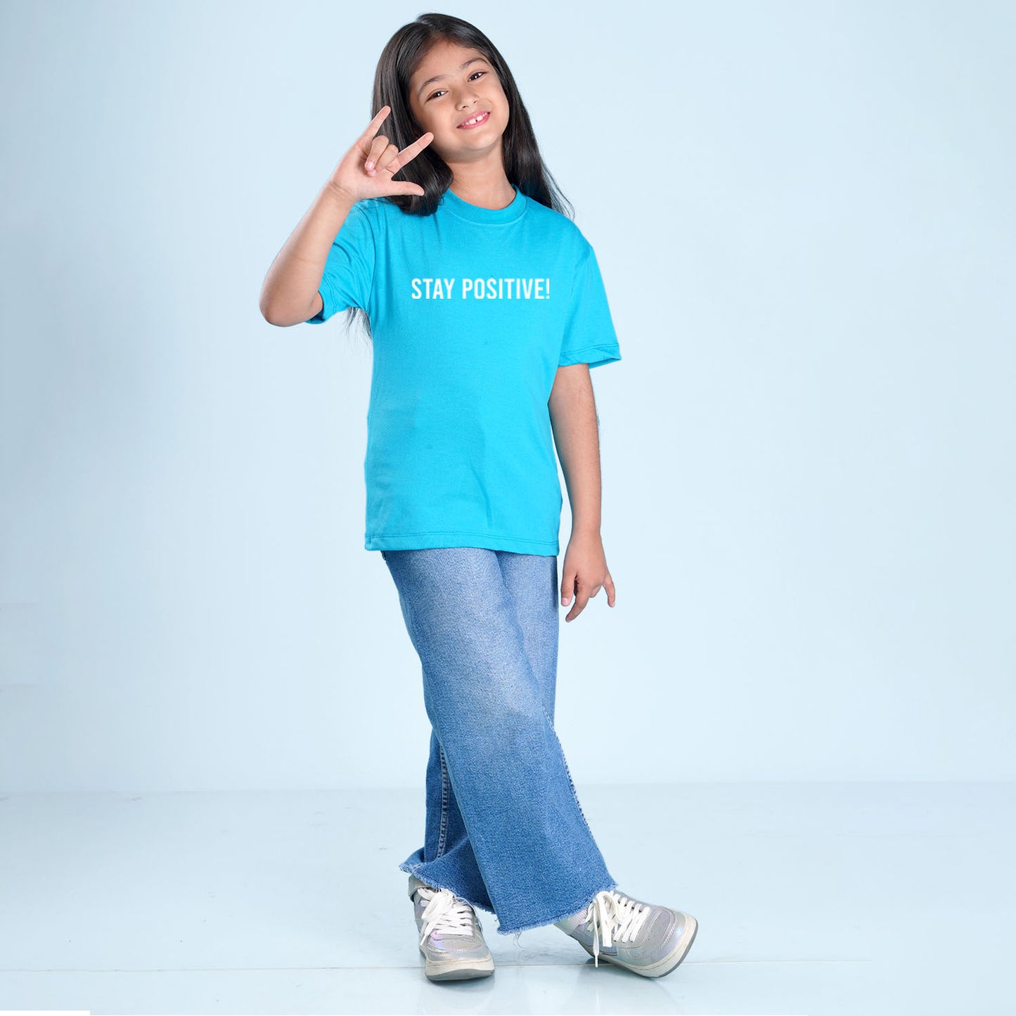 Nusyl Girls Sky Blue Printed Oversized T-shirt