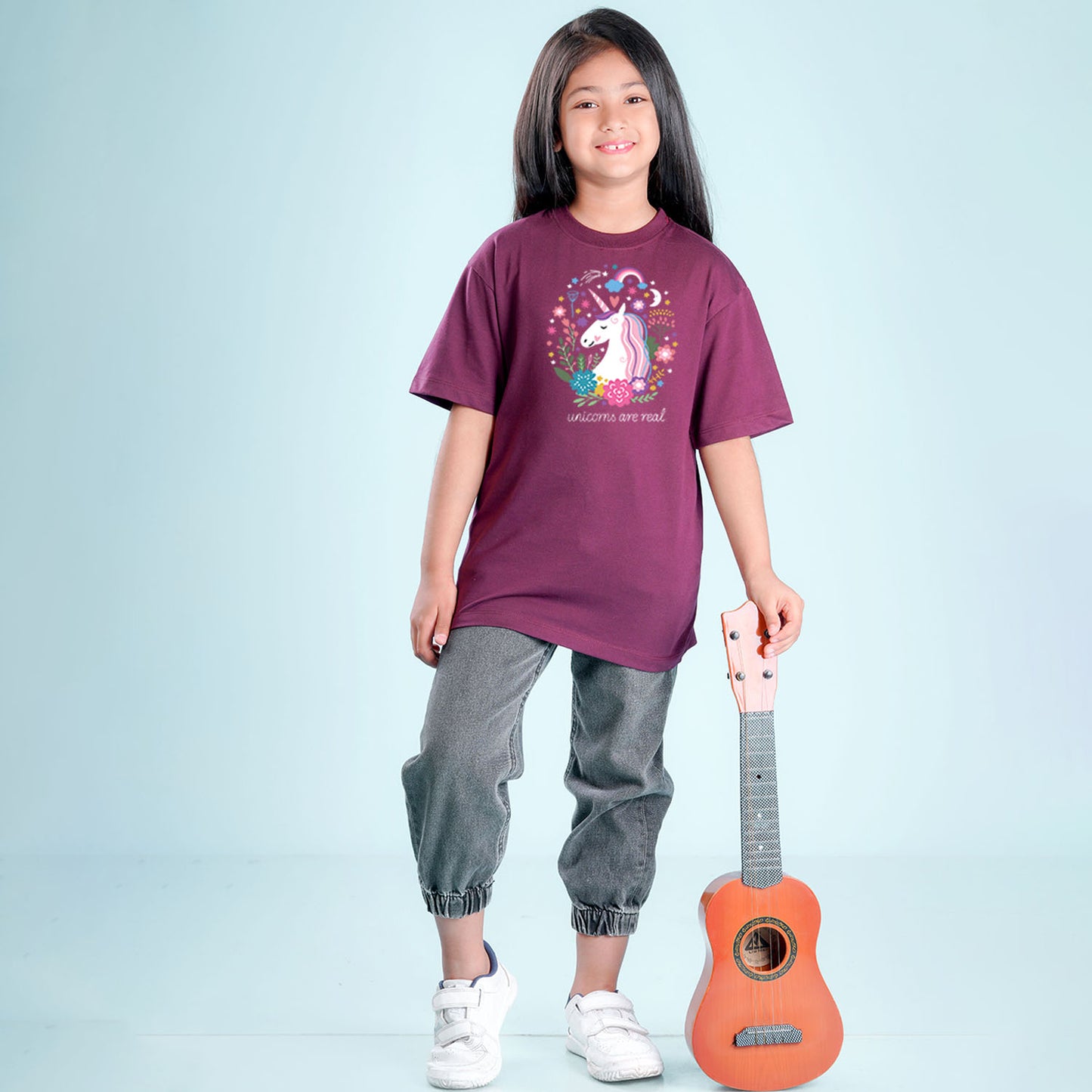 Nusyl Girls Wine Printed Oversized T-shirt