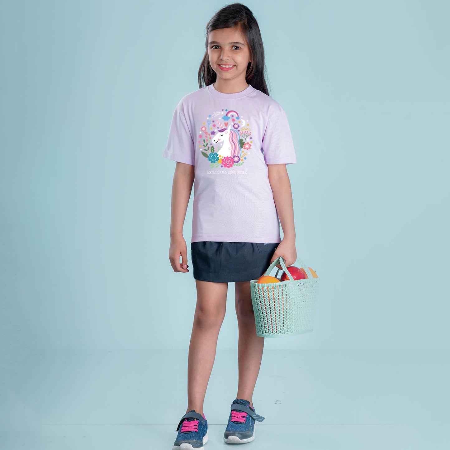 Nusyl Girls Lilac Printed Oversized T-shirt