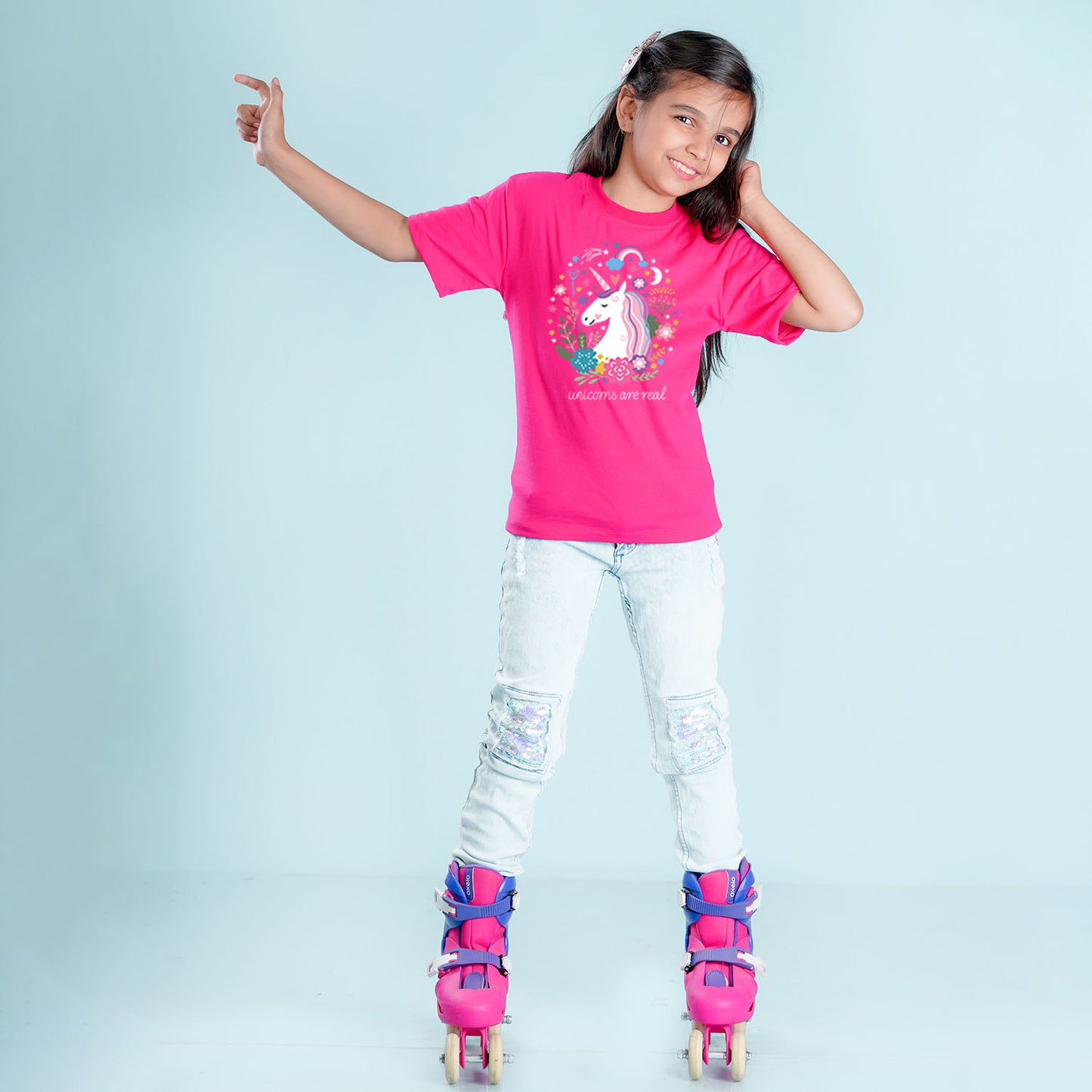 Nusyl Girls Hot Pink Printed Oversized T-shirt