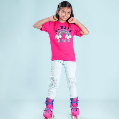 Nusyl Girls Hot Pink Printed Oversized T-shirt