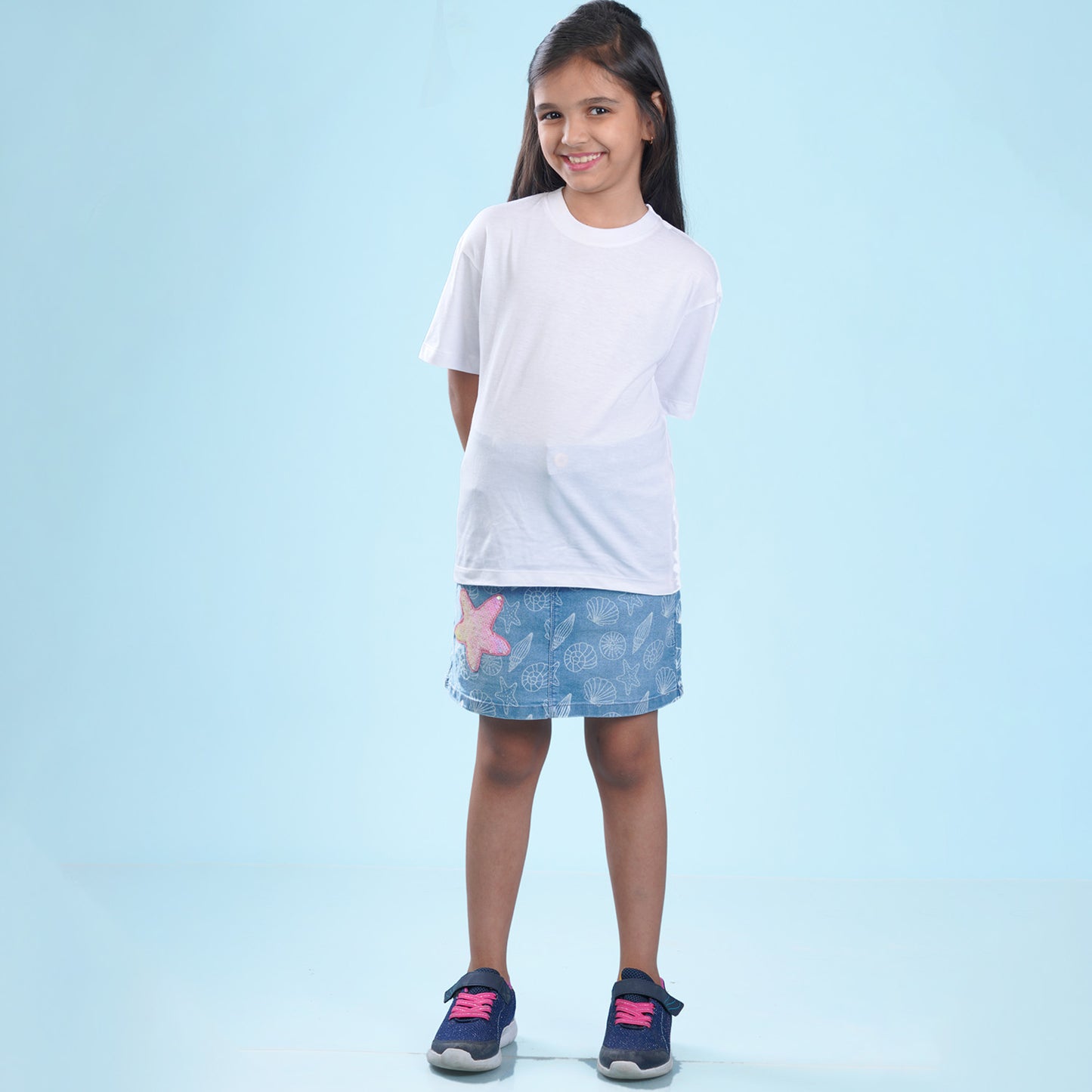 Nusyl Girls White Printed Oversized T-shirt