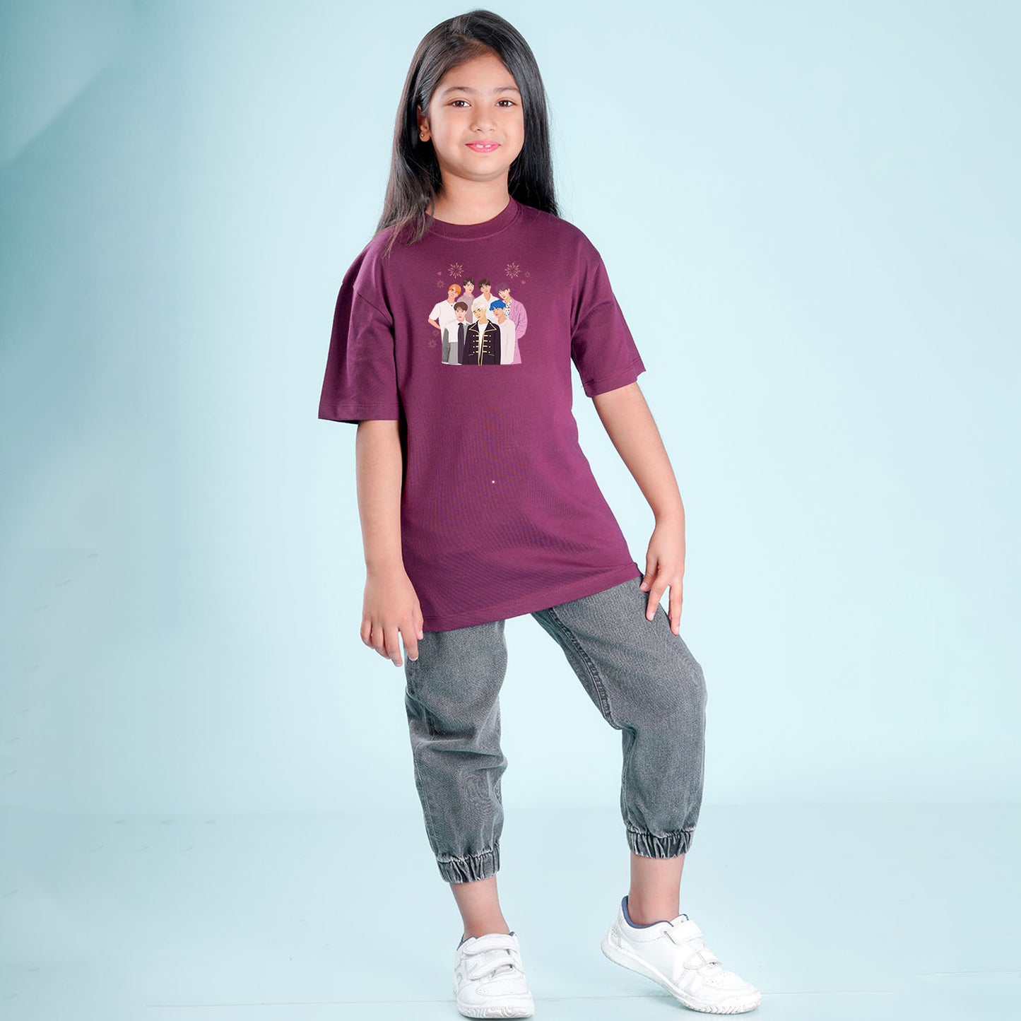 Nusyl Girls Wine Printed Oversized T-shirt