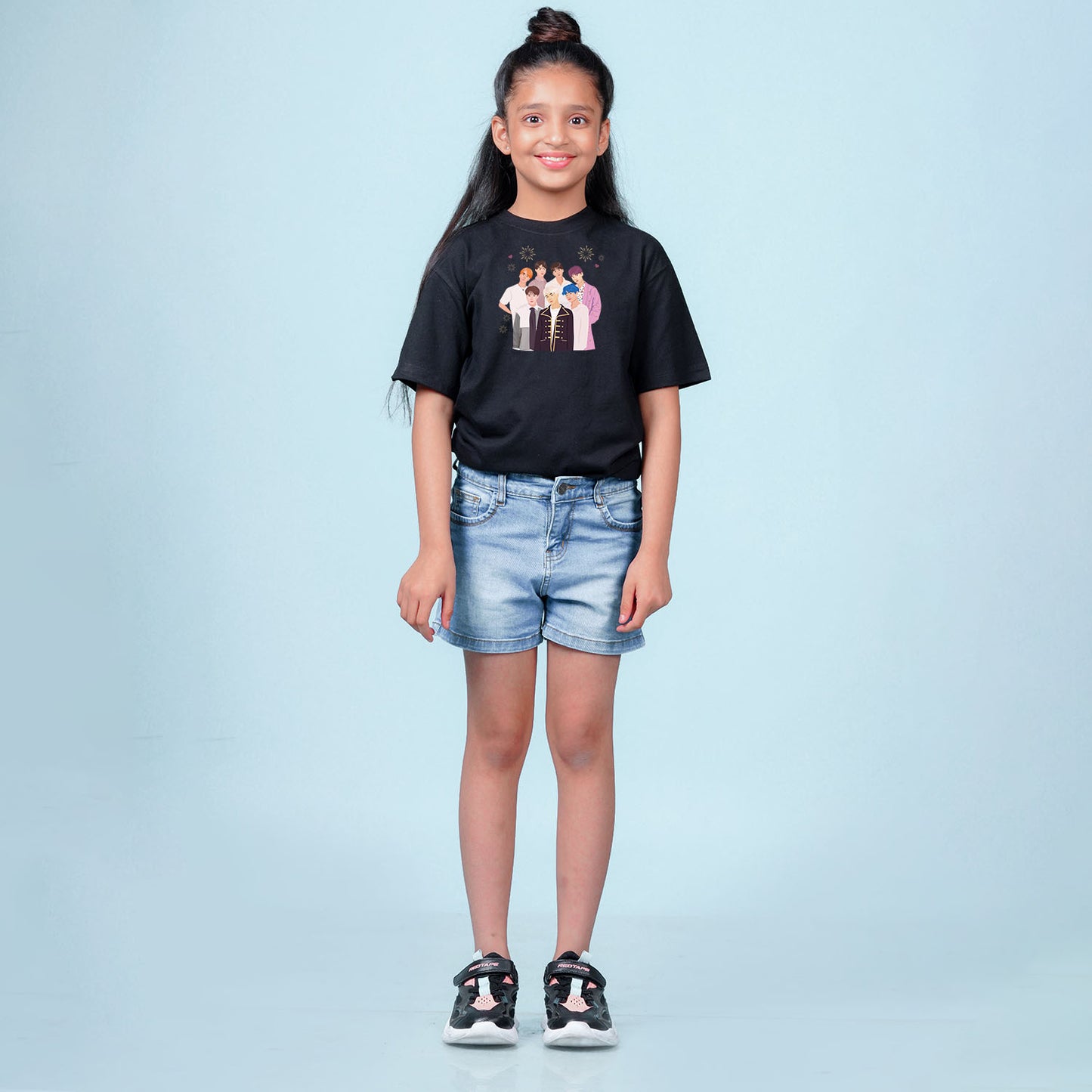 Nusyl Girls Black Printed Oversized T-shirt