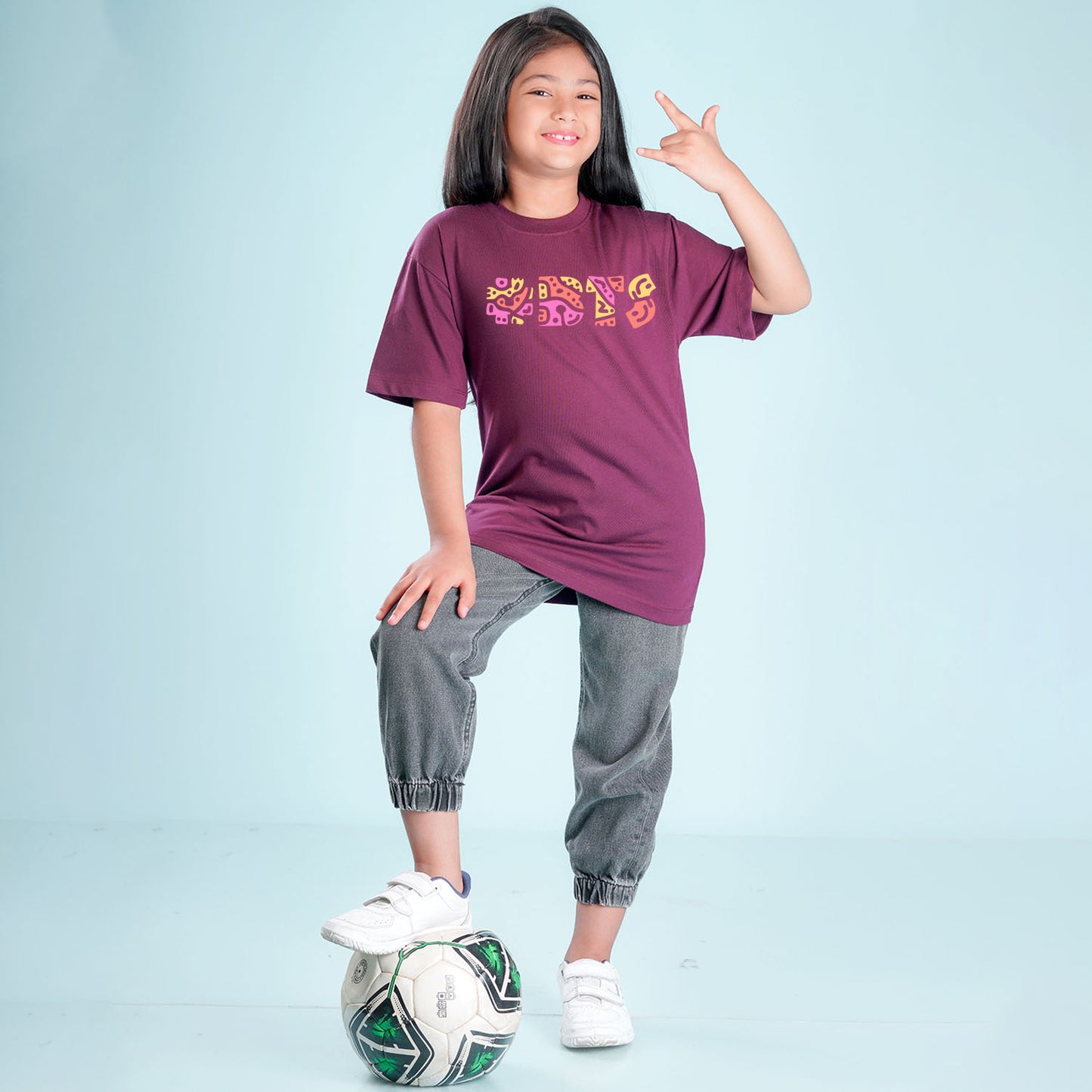 Nusyl Girls Wine Printed Oversized T-shirt