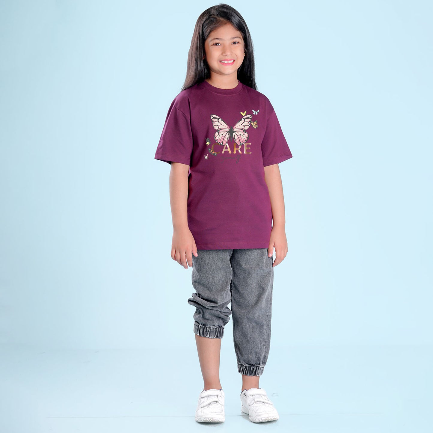 Nusyl Girls Wine Printed Oversized T-shirt