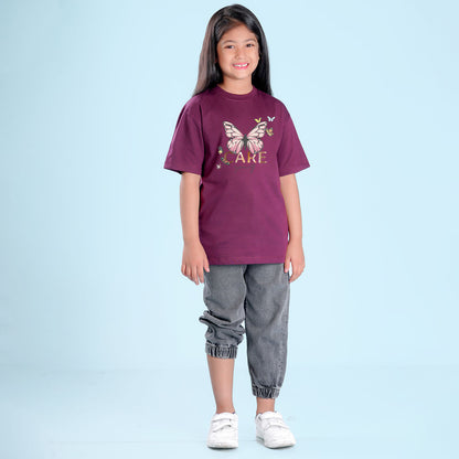 Nusyl Girls Wine Printed Oversized T-shirt