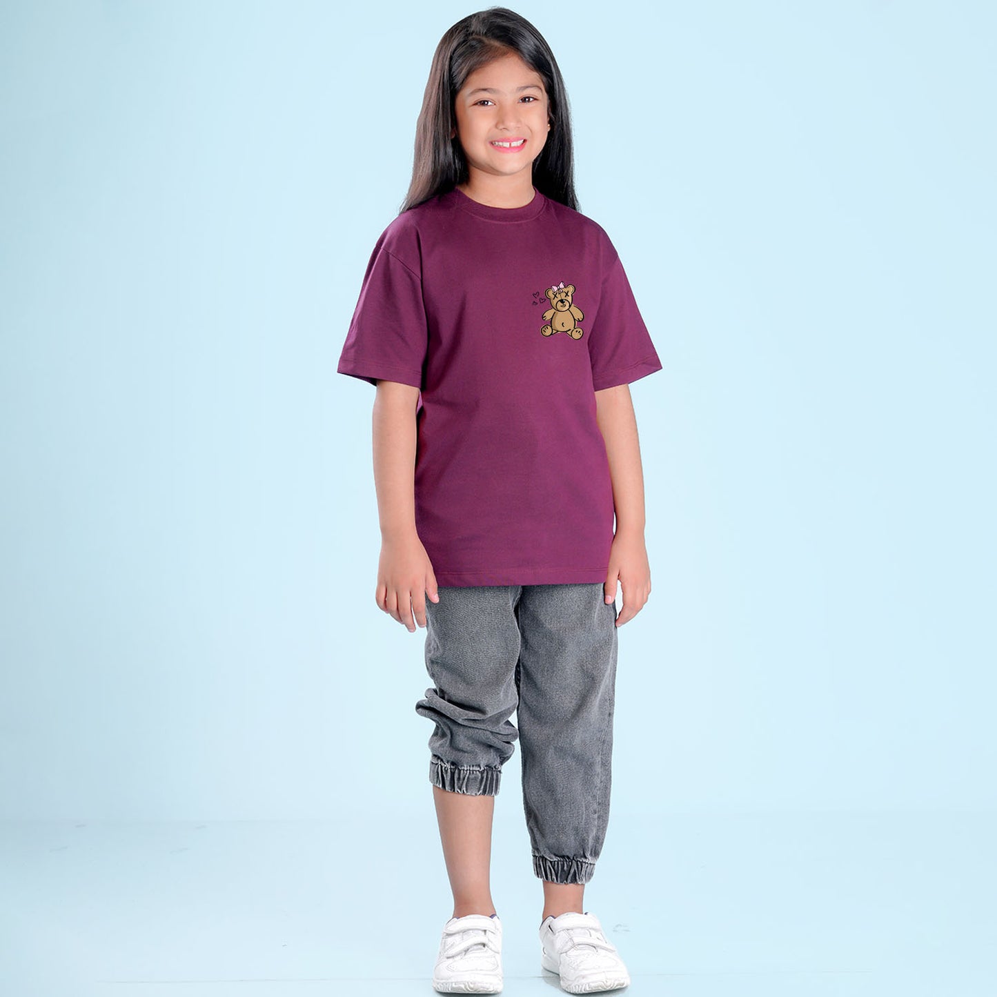 Nusyl Girls Wine Printed Oversized T-shirt