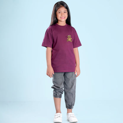 Nusyl Girls Wine Printed Oversized T-shirt