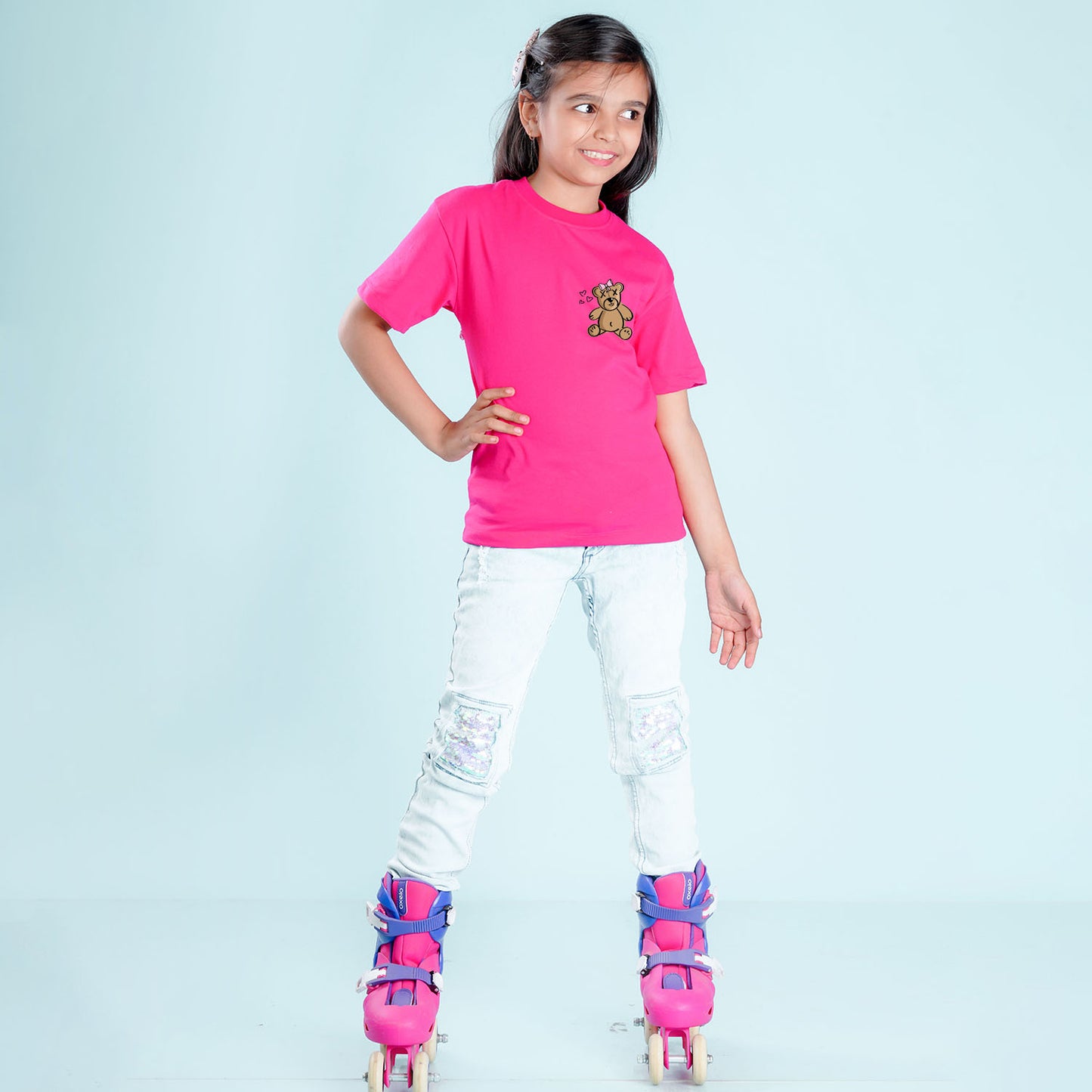 Nusyl Girls Hot Pink Printed Oversized T-shirt