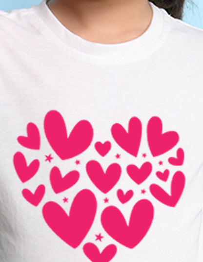 Nusyl Girls White Heart Printed Has a Round Neck Short sleeve T-Shirts