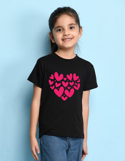 Nusyl Girls Black Heart Printed Has a Round Neck Short sleeve T-Shirts
