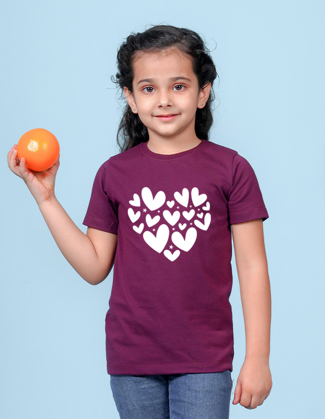 Nusyl Girls Wine Heart  Printed  Has a Round Neck Short sleeve T-Shirts