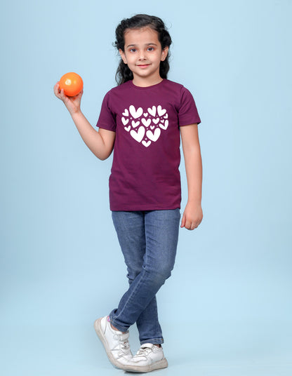 Nusyl Girls Wine Heart  Printed  Has a Round Neck Short sleeve T-Shirts
