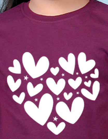 Nusyl Girls Wine Heart  Printed  Has a Round Neck Short sleeve T-Shirts