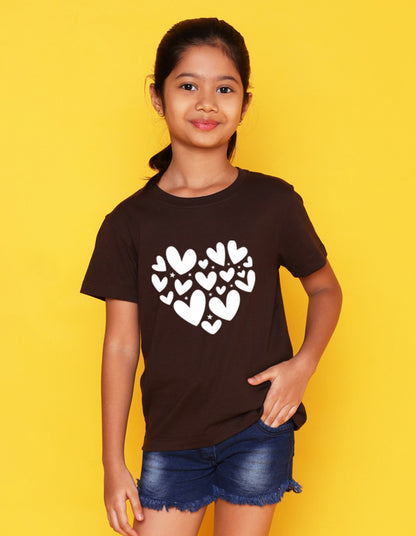 Nusyl Girls Brown Heart  Printed  Has a Round Neck Short sleeve T-Shirts