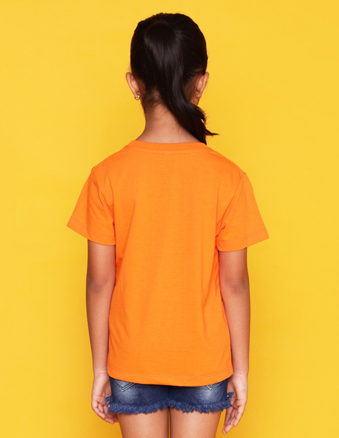 Nusyl Girls Orange Heart  Printed  Has a Round Neck Short sleeve T-Shirts