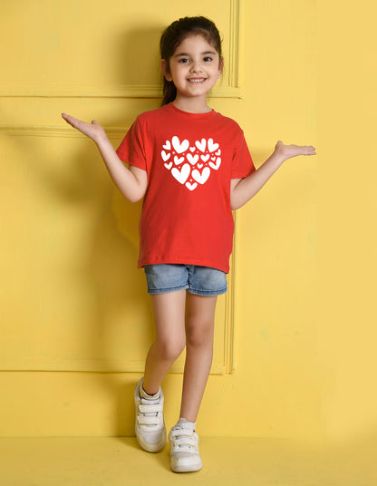 Nusyl Girls Red Heart  Printed  Has a Round Neck Short sleeve T-Shirts