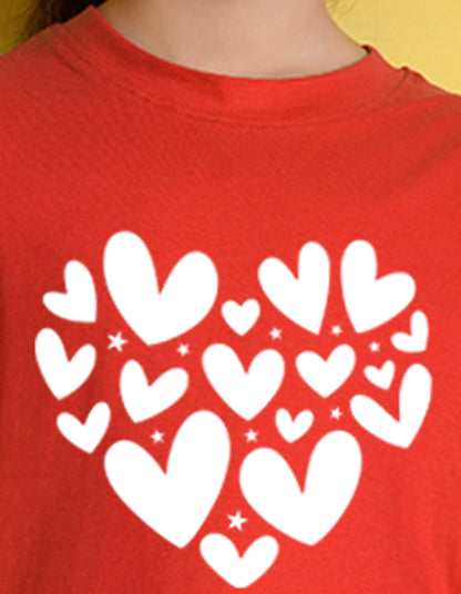 Nusyl Girls Red Heart  Printed  Has a Round Neck Short sleeve T-Shirts
