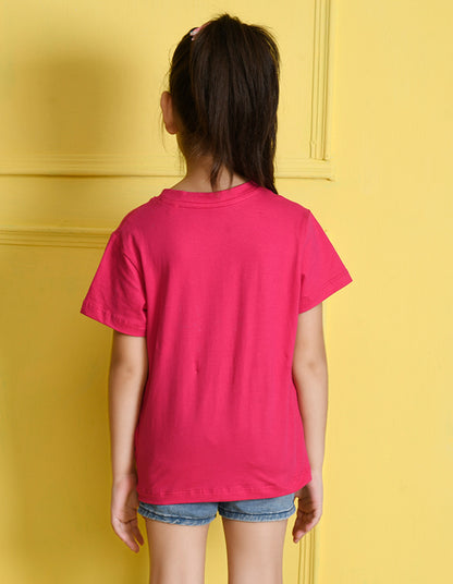 Nusyl Girls Hot Pink Heart  Printed  Has a Round Neck Short sleeve T-Shirts