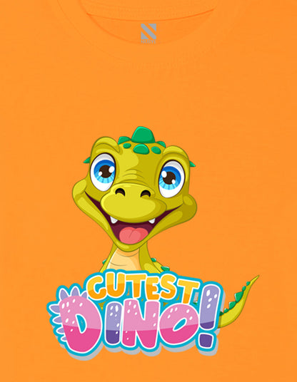 Nusyl Girls Orange Text & Dinosaur Printed Cotton Half Sleeve Regular Fit T-Shirts for Girls
