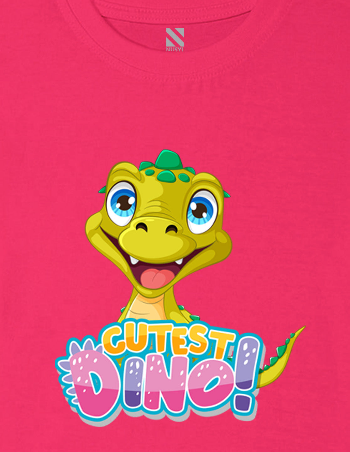 Nusyl Girls Hot Pink Text & Dinosaur Printed Cotton Half Sleeve Regular Fit T-Shirts for Girls