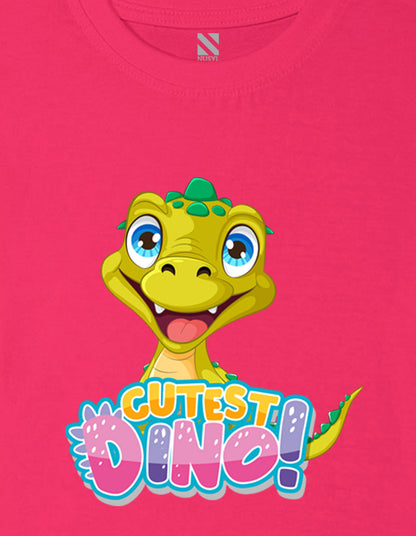 Nusyl Girls Hot Pink Text & Dinosaur Printed Cotton Half Sleeve Regular Fit T-Shirts for Girls