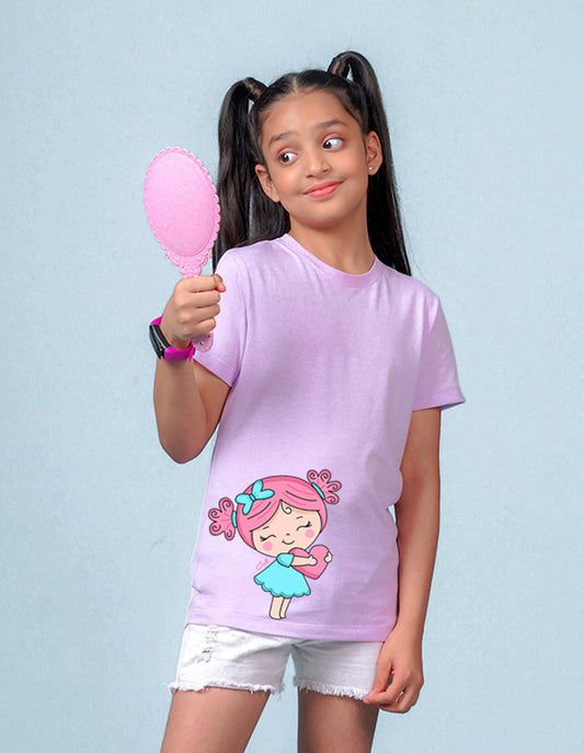 Nusyl Girls Lilac Girls & Heart Printed Cotton Half Sleeve Regular Fit T-Shirts for Girls