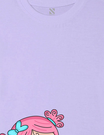 Nusyl Girls Lilac Girls & Heart Printed Cotton Half Sleeve Regular Fit T-Shirts for Girls