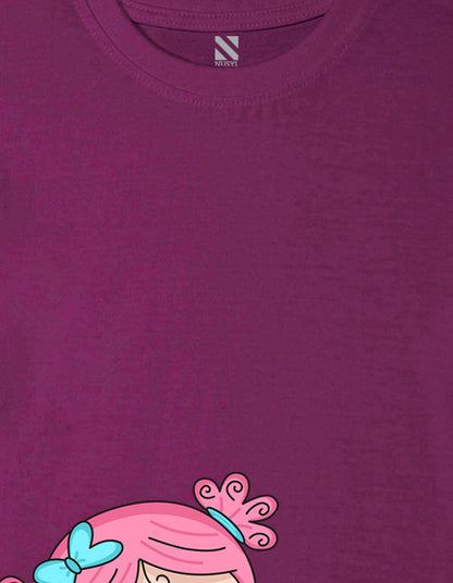 Nusyl Girls Wine Girls & Heart Printed Cotton Half Sleeve Regular Fit T-Shirts for Girls