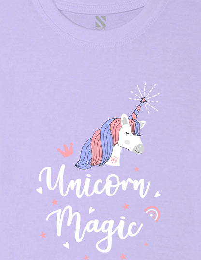 Nusyl Girls Lilac Horse & Text Printed Cotton Half Sleeve Regular Fit T-Shirts for Girls