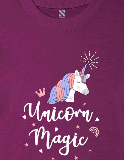 Nusyl Girls Wine Horse & Text Printed Cotton Half Sleeve Regular Fit T-Shirts for Girls
