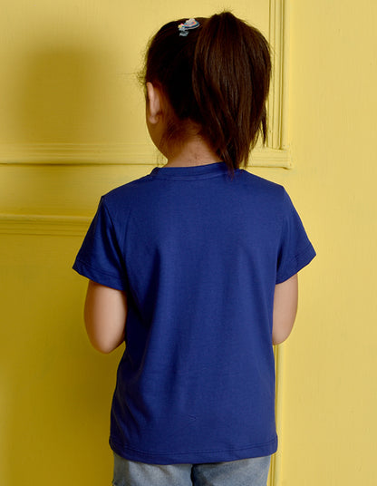 NUSYL Girls Royal Blue Unicorn Printed Half sleeve t-Shirt